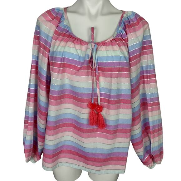 J Crew Peasant top in metallic pastel stripe Size Large - Picture 2 of 13